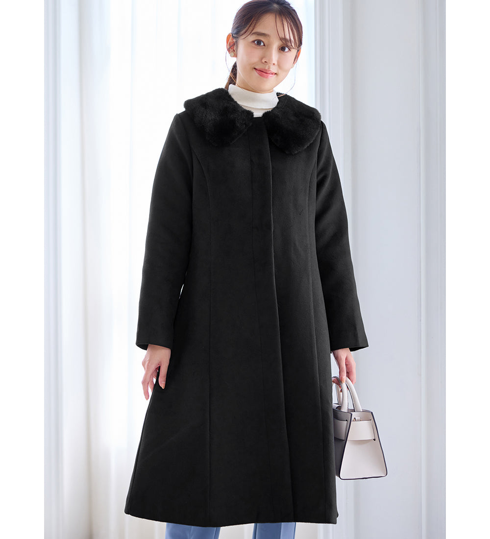 アロッタ Alotta 美人シルエットファー付ノーカラーコート （ブラック） ブラック
