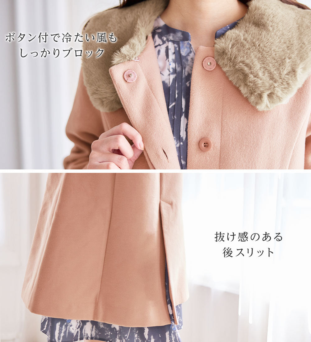 アロッタ Alotta 美人シルエットファー付ノーカラーコート （ブラック） ブラック