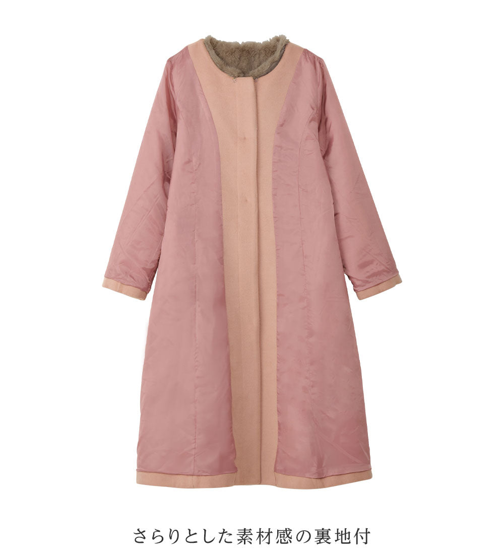 アロッタ Alotta 美人シルエットファー付ノーカラーコート （ブラック） ブラック