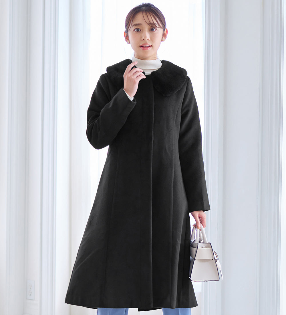 アロッタ Alotta 美人シルエットファー付ノーカラーコート （ブラック） ブラック