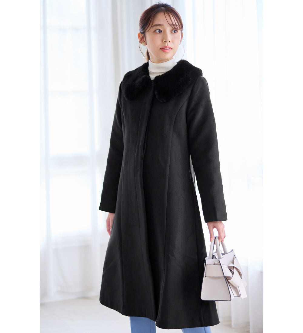 アロッタ Alotta 美人シルエットファー付ノーカラーコート （ブラック） ブラック