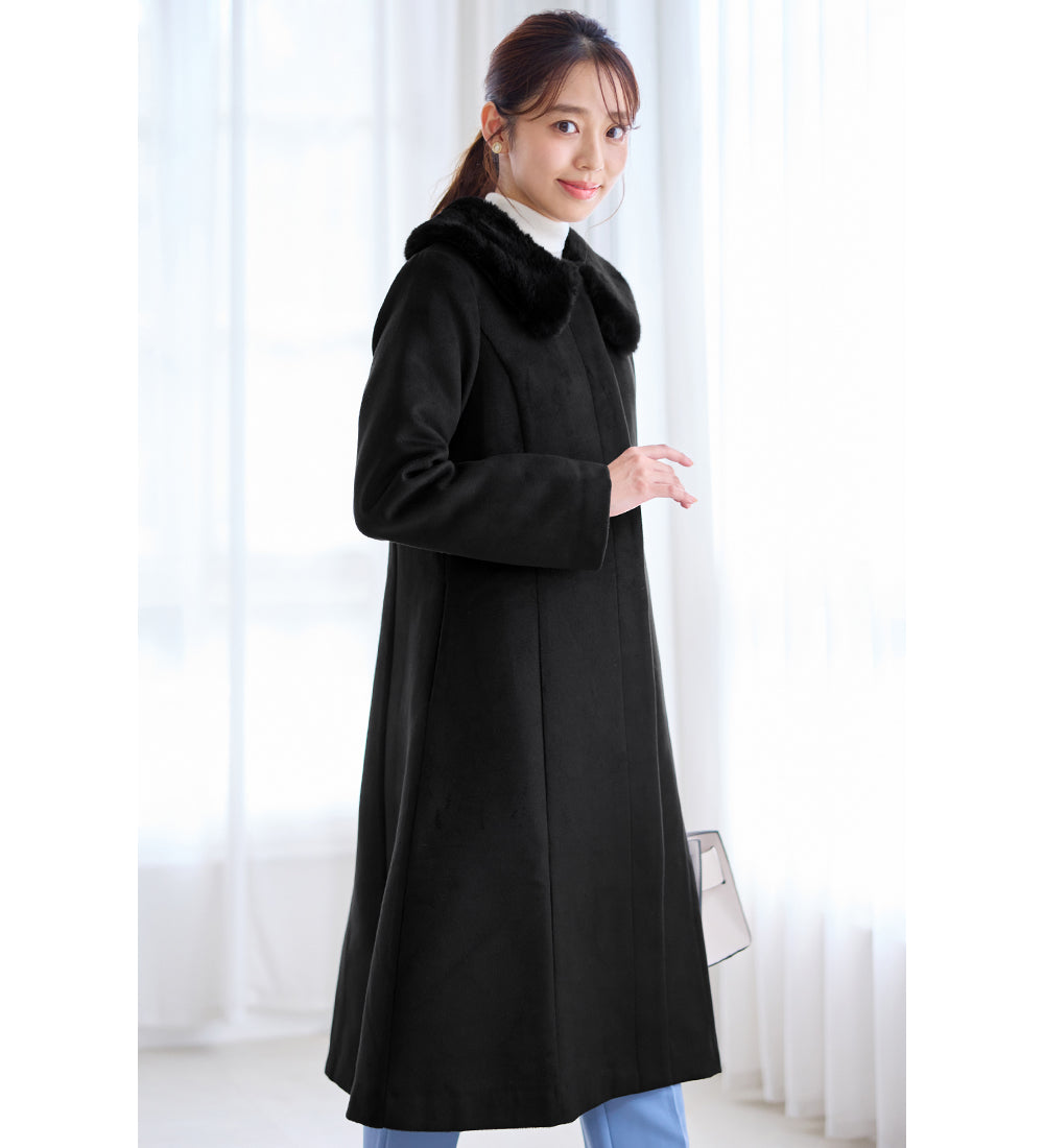 アロッタ Alotta 美人シルエットファー付ノーカラーコート （ブラック） ブラック