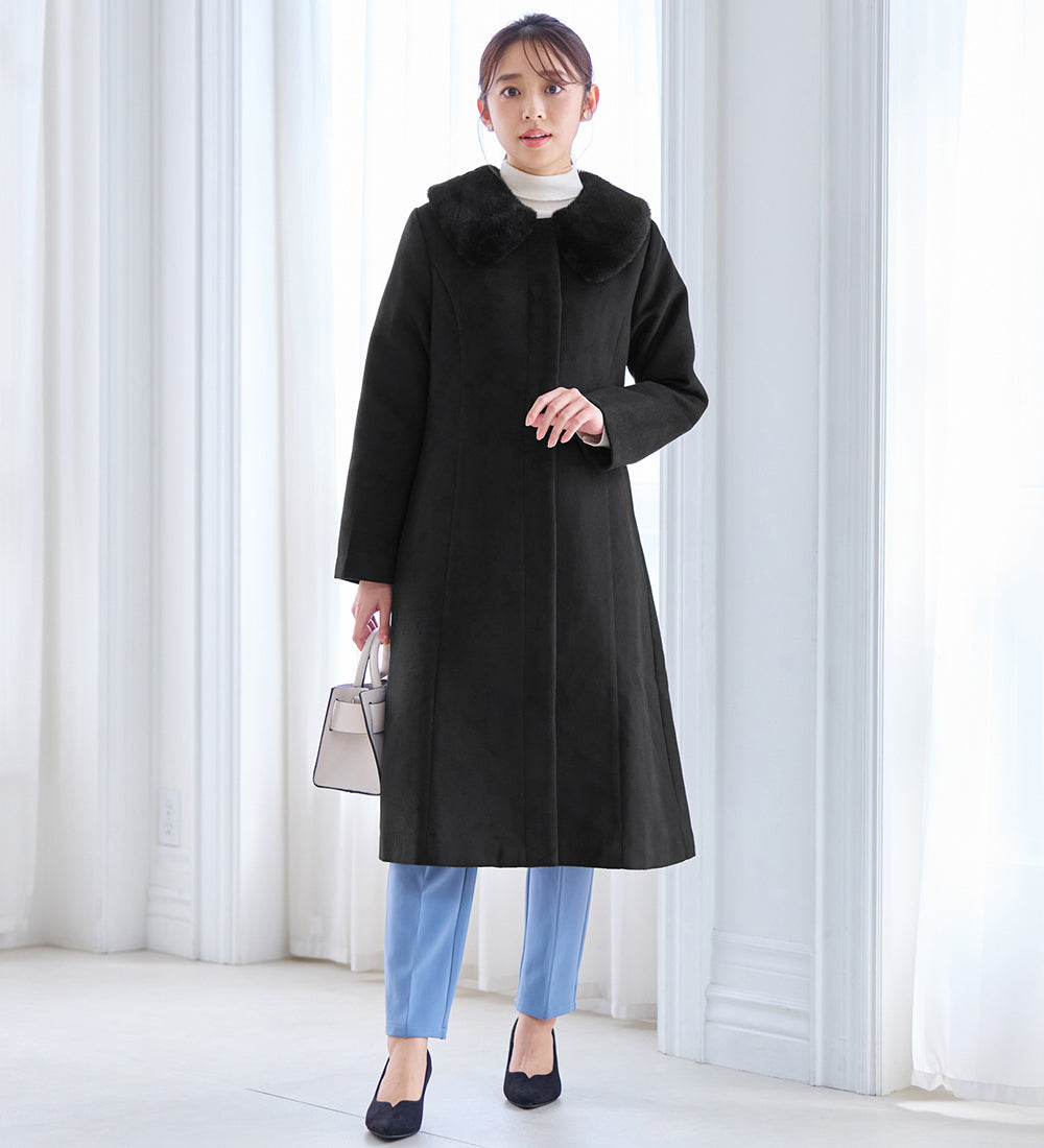 アロッタ Alotta 美人シルエットファー付ノーカラーコート （ブラック） ブラック