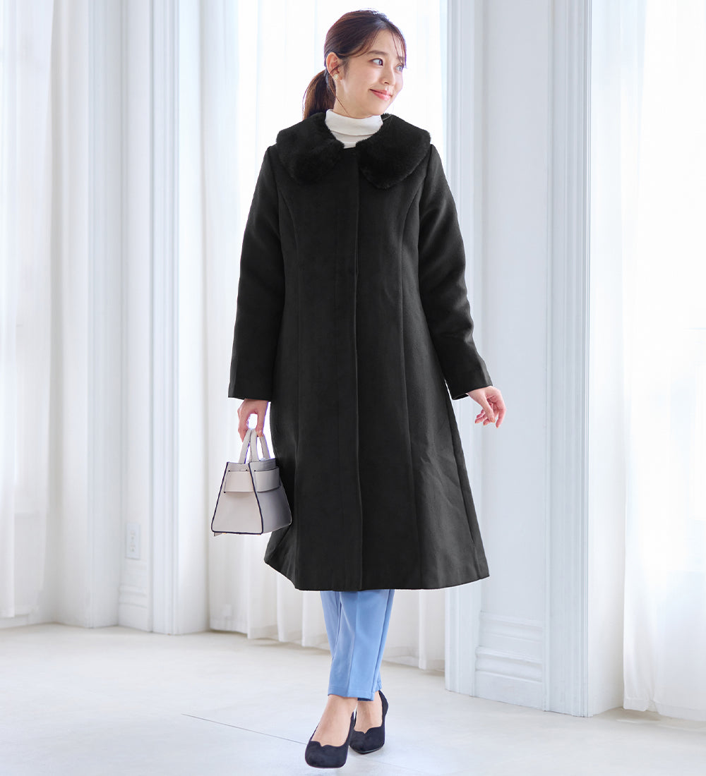 アロッタ Alotta 美人シルエットファー付ノーカラーコート （ブラック） ブラック