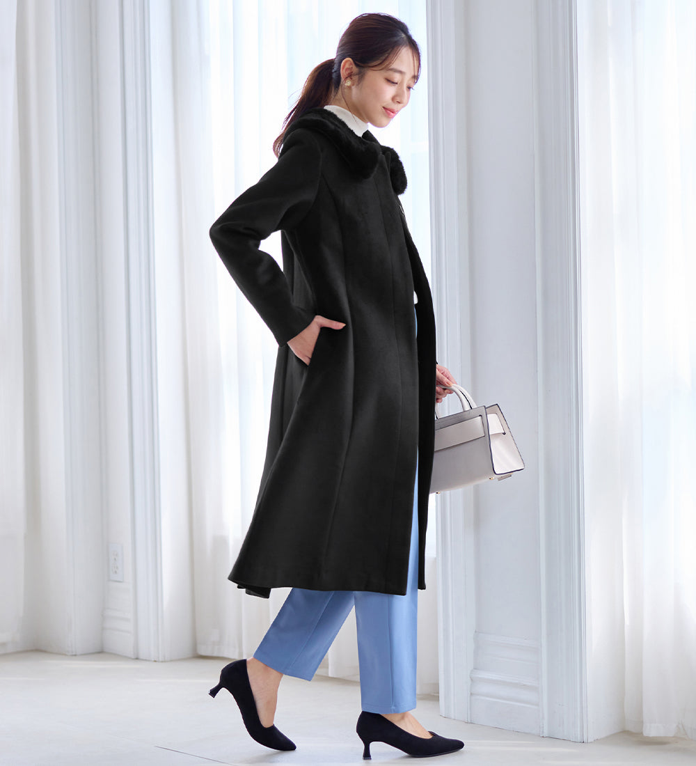 アロッタ Alotta 美人シルエットファー付ノーカラーコート （ブラック） ブラック