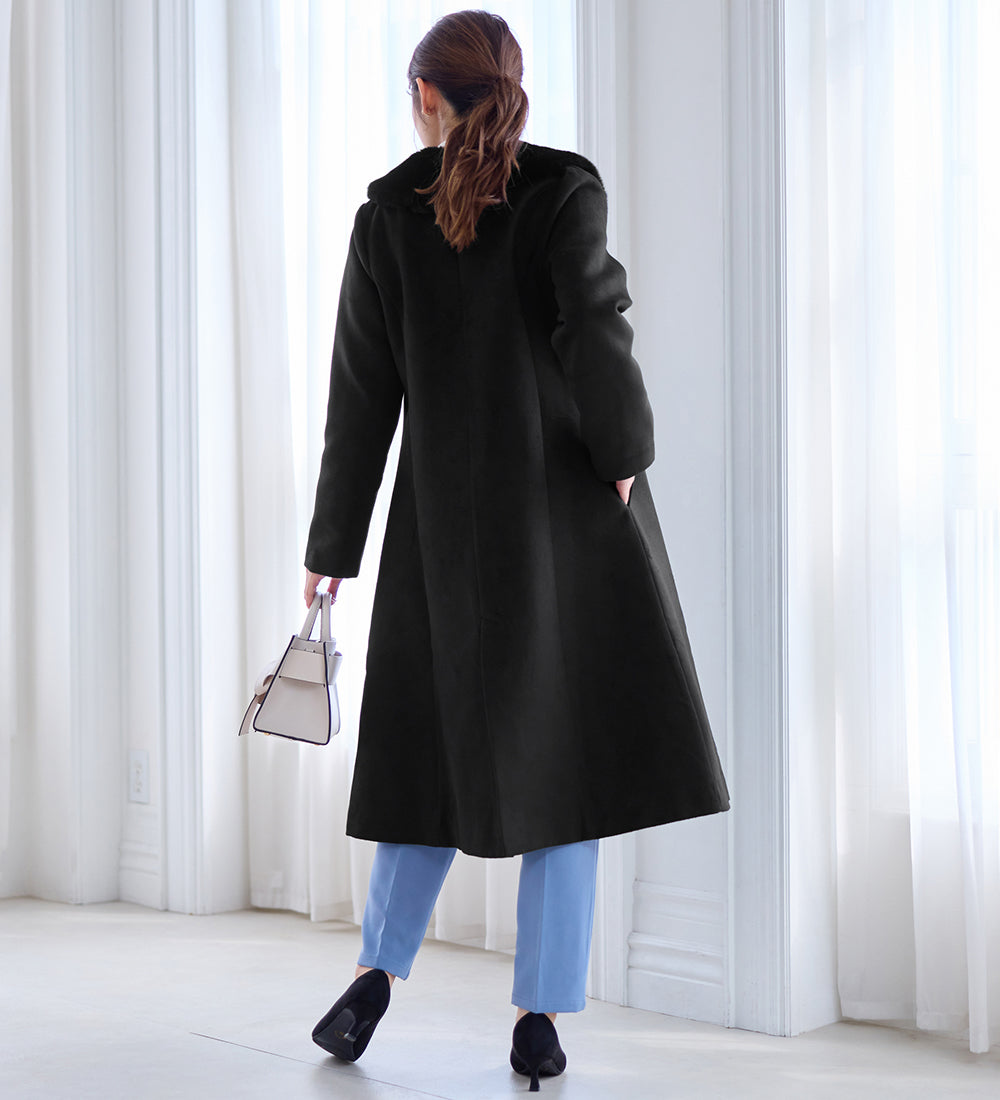 アロッタ Alotta 美人シルエットファー付ノーカラーコート （ブラック） ブラック