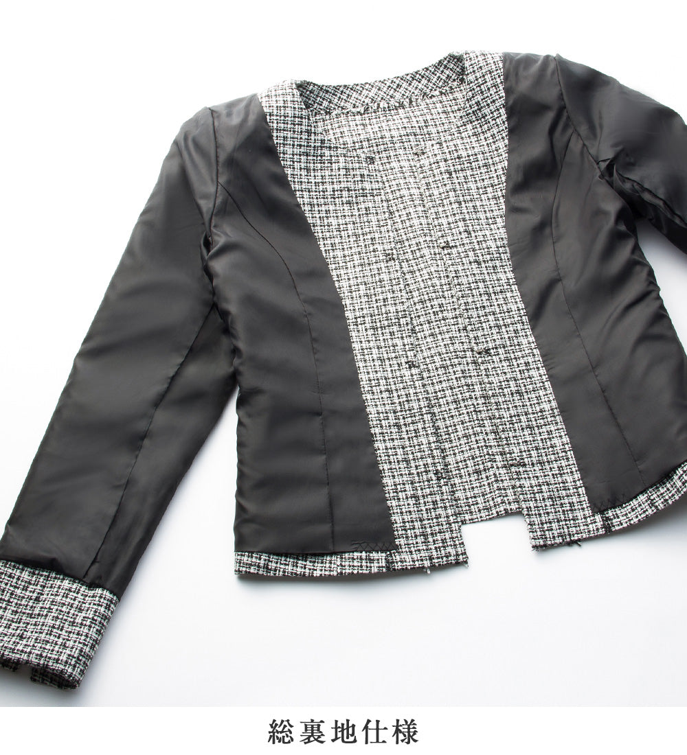 アロッタ Alotta 入学式卒業式に！フリンジ使いツイードノーカラージャケット＜M～5L＞ （ネイビー系） ネイビー系