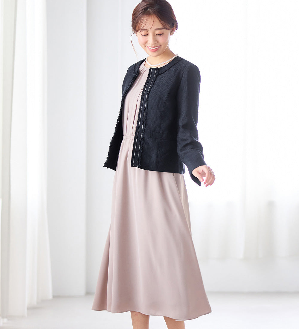 アロッタ Alotta 入学式卒業式に！フリンジ使いツイードノーカラージャケット＜M～5L＞ （ネイビー系） ネイビー系