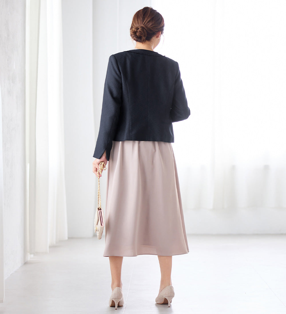 アロッタ Alotta 入学式卒業式に！フリンジ使いツイードノーカラージャケット＜M～5L＞ （ネイビー系） ネイビー系