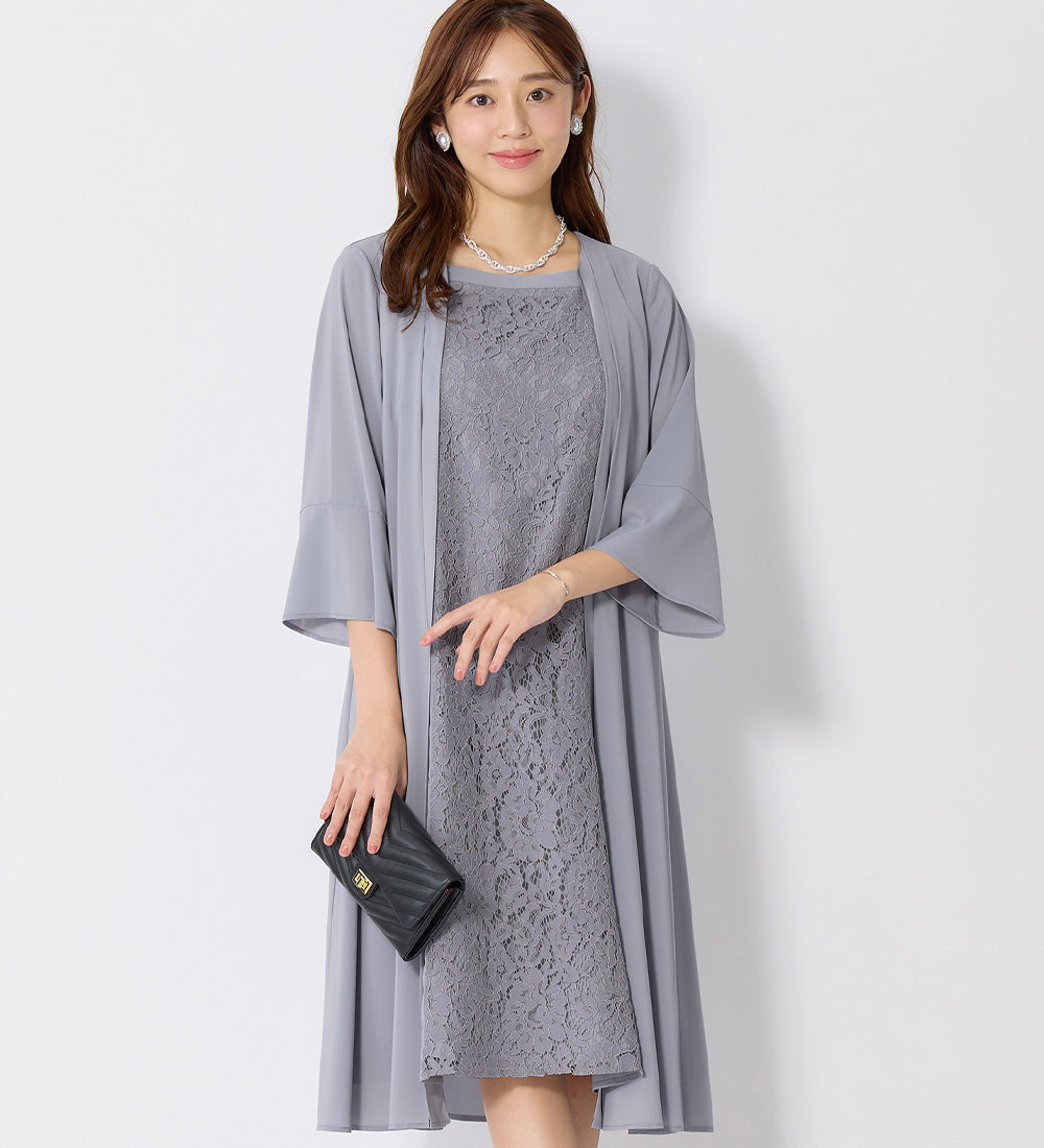 アロッタ Alotta 華やかレース使いアンサンブル風ワンピース （ライトグレー） ライトグレー