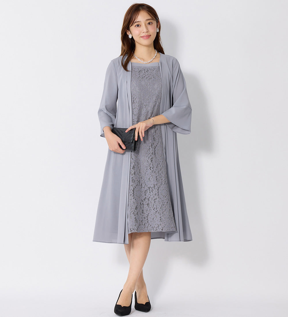 アロッタ Alotta 華やかレース使いアンサンブル風ワンピース （ライトグレー） ライトグレー