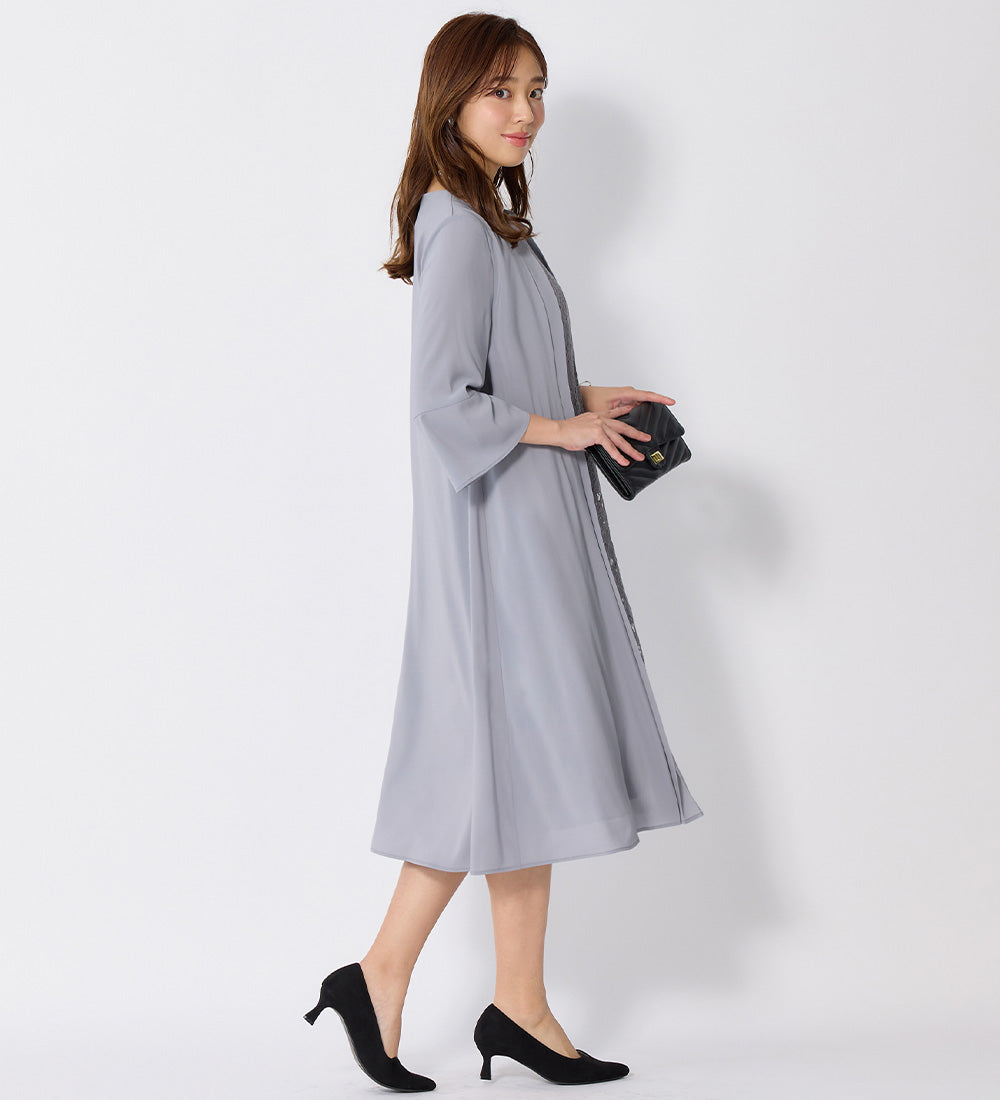 アロッタ Alotta 華やかレース使いアンサンブル風ワンピース （ライトグレー） ライトグレー