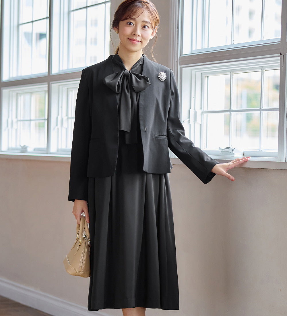 アロッタ Alotta 【選べるジャケット】洗える上品ボウタイワンピーススーツ （ブラック） ブラック