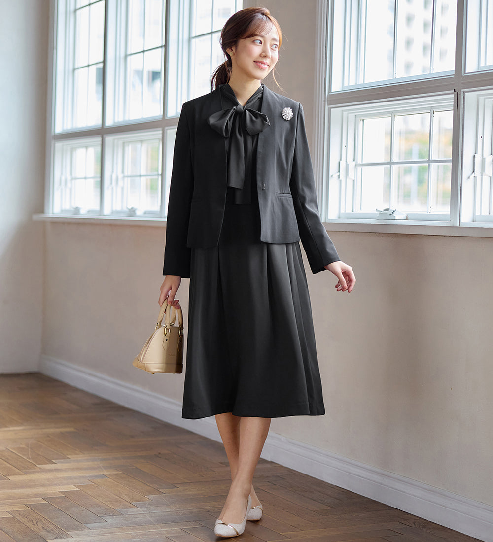 アロッタ Alotta 【選べるジャケット】洗える上品ボウタイワンピーススーツ （ブラック） ブラック