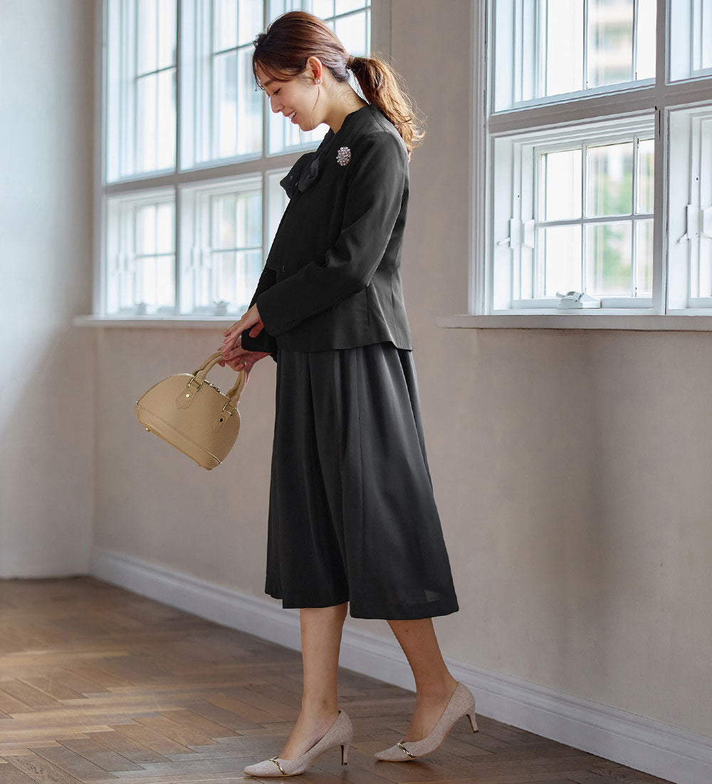 アロッタ Alotta 【選べるジャケット】洗える上品ボウタイワンピーススーツ （ブラック） ブラック