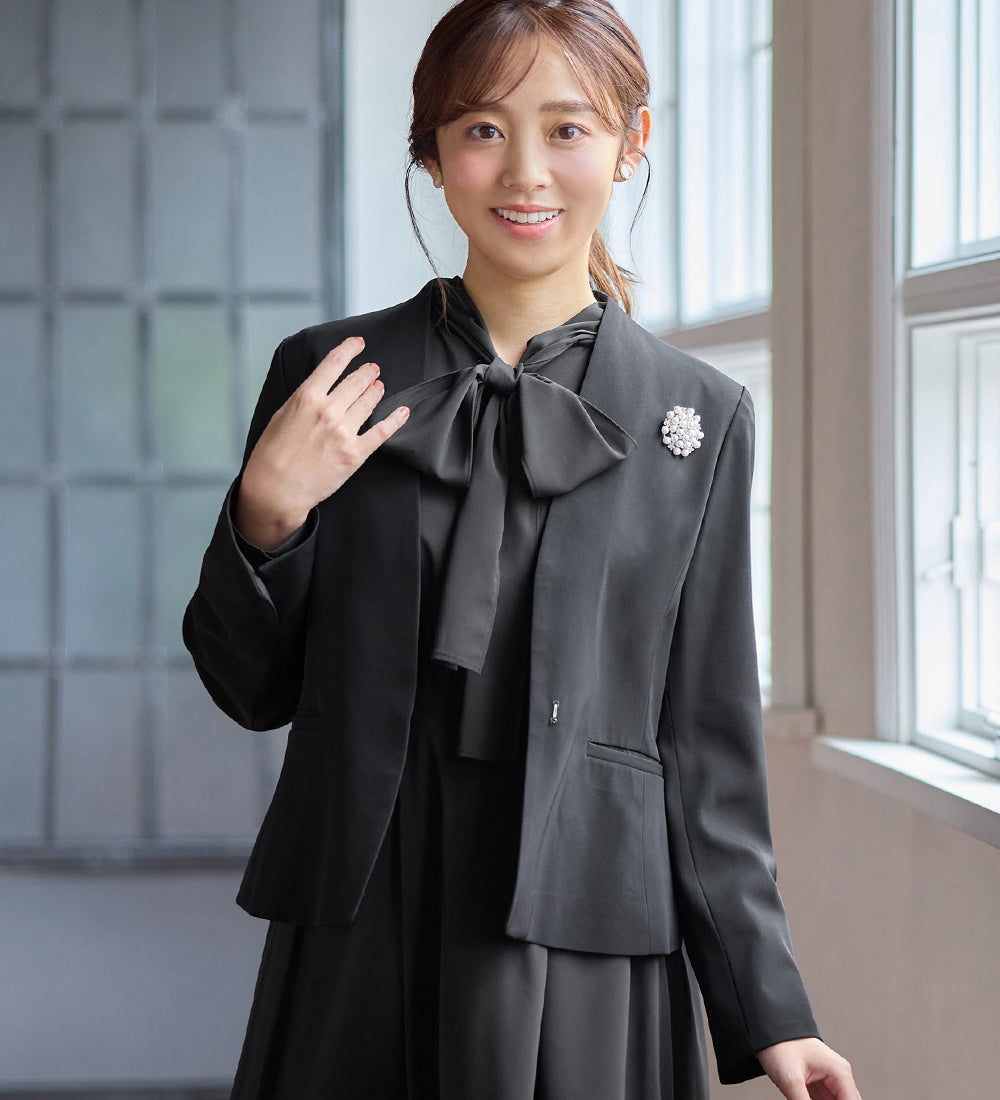 アロッタ Alotta 【選べるジャケット】洗える上品ボウタイワンピーススーツ （ブラック） ブラック