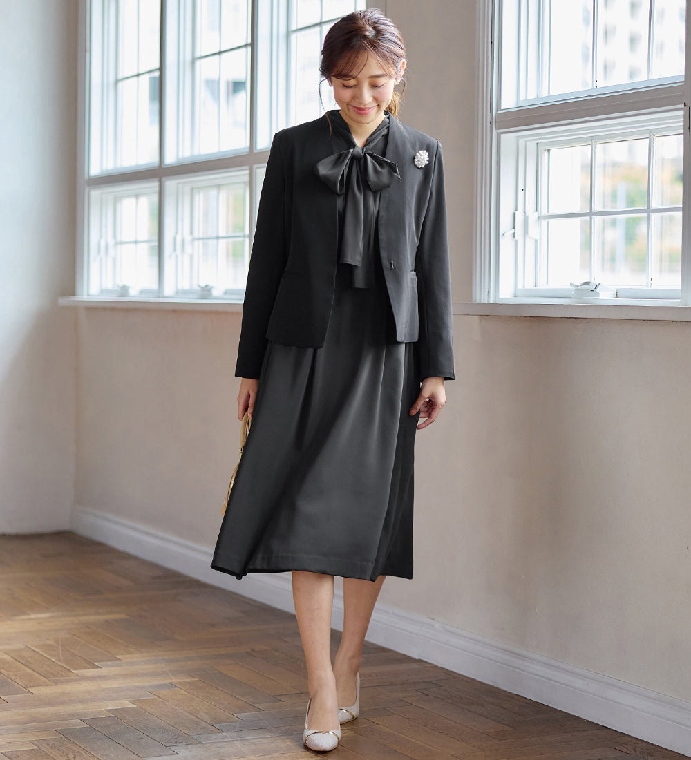 アロッタ Alotta 【選べるジャケット】洗える上品ボウタイワンピーススーツ （ブラック） ブラック