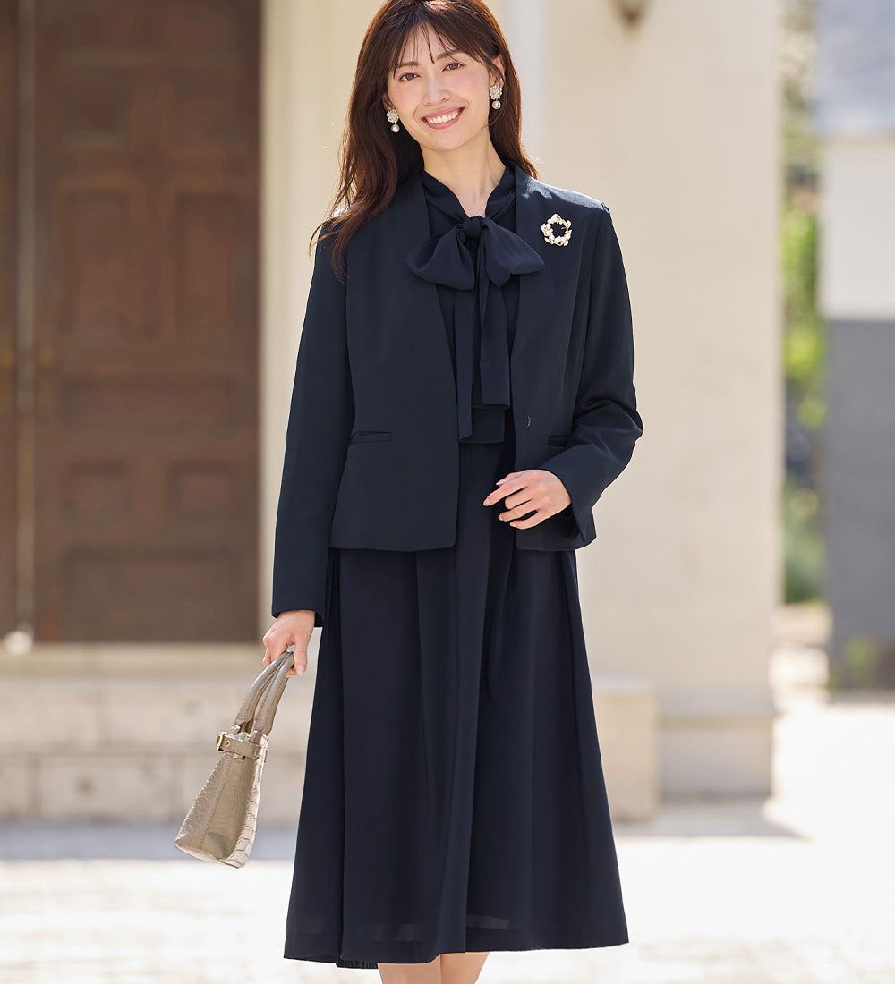 アロッタ Alotta 【選べるジャケット】洗える上品ボウタイワンピーススーツ （ネイビー） ネイビー