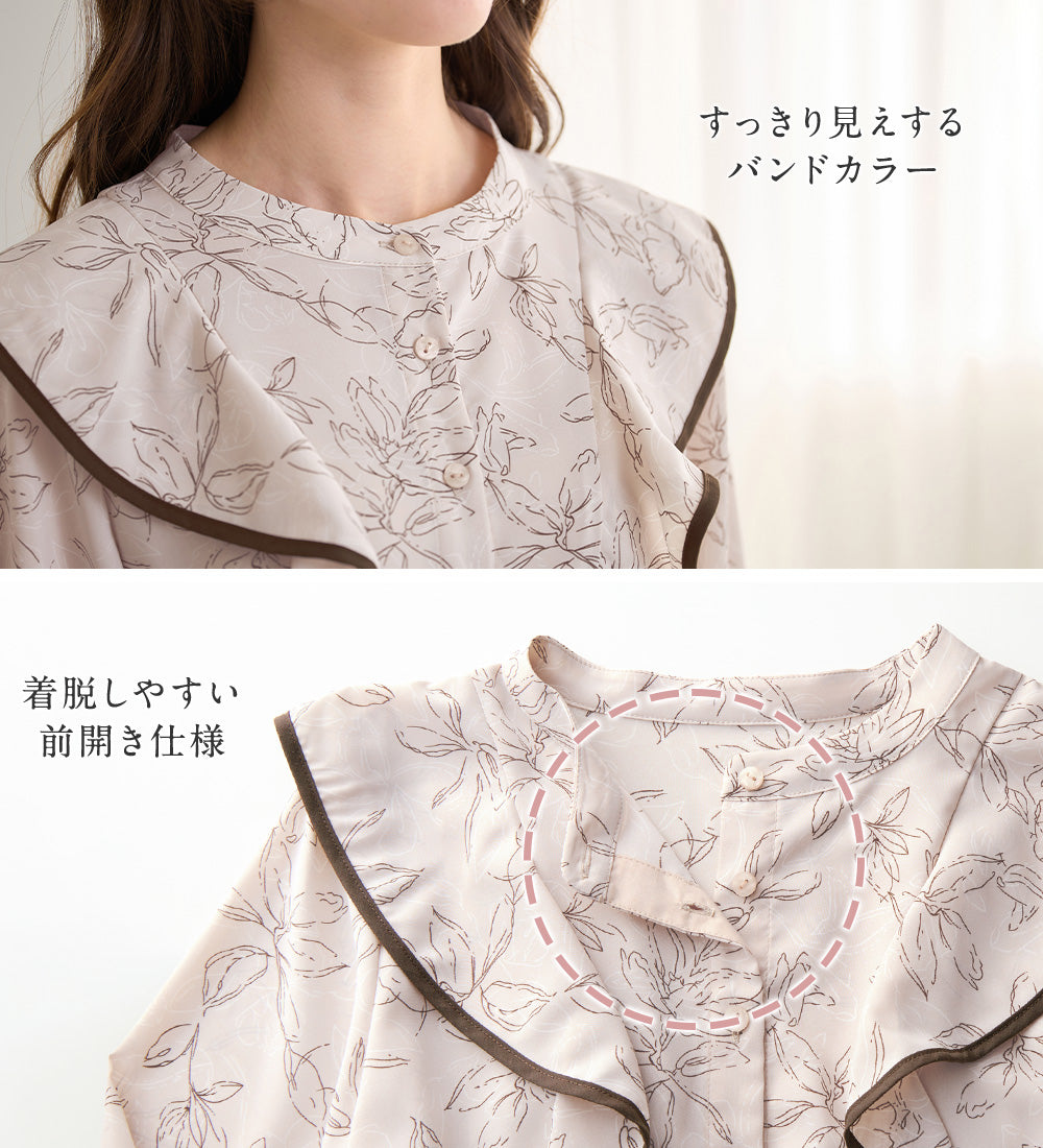 アロッタ Alotta 柄アソートフリルデザインワンピース【お客様企画】 （ラベンダーグレーロング丈） ラベンダーグレーロング丈