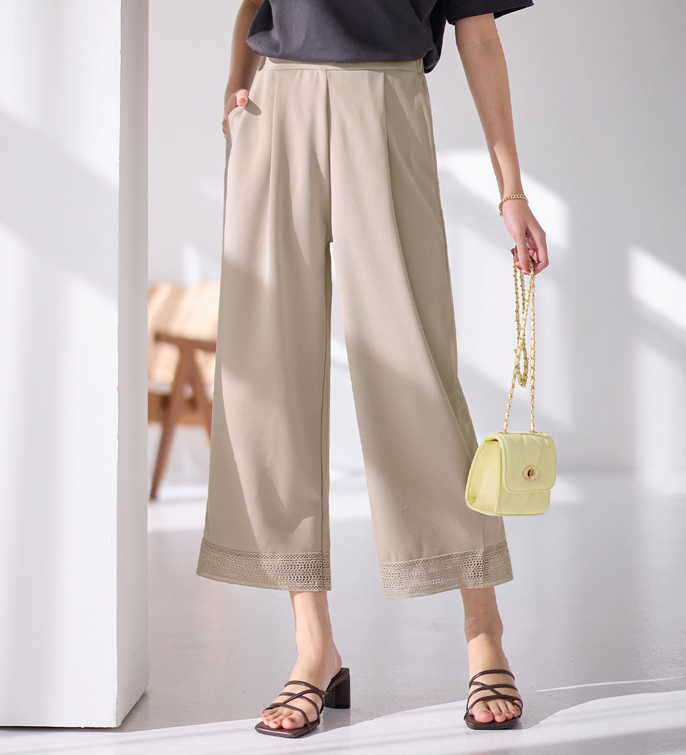 アロッタ Alotta 【4つの機能付】ひんやり楽ちん裾レースパンツ （グレージュ） グレージュ