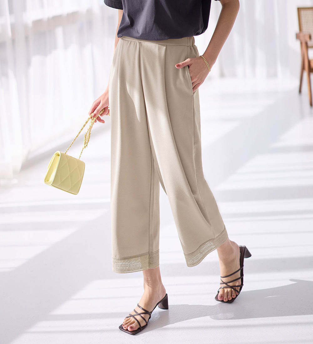 アロッタ Alotta 【4つの機能付】ひんやり楽ちん裾レースパンツ （グレージュ） グレージュ