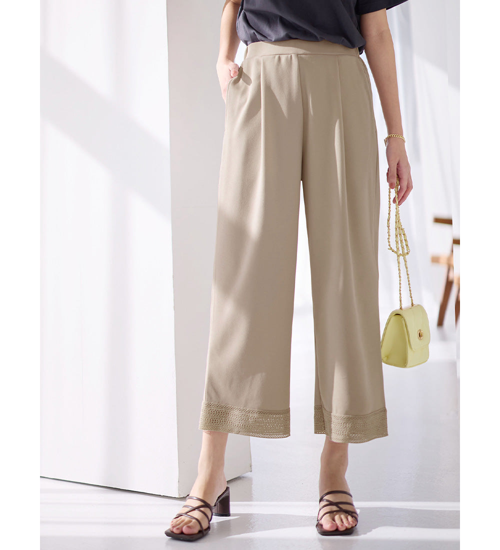 アロッタ Alotta 【4つの機能付】ひんやり楽ちん裾レースパンツ （グレージュ） グレージュ