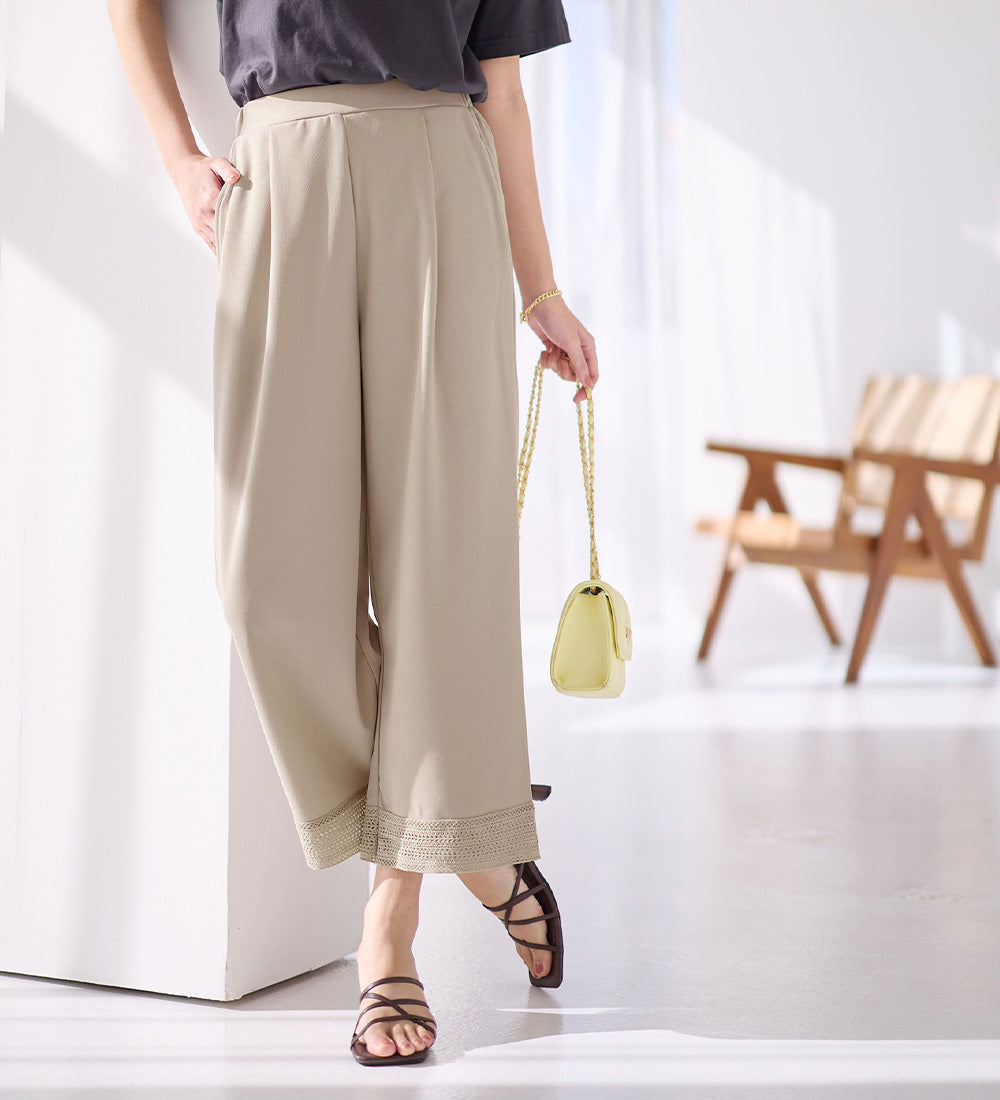 アロッタ Alotta 【4つの機能付】ひんやり楽ちん裾レースパンツ （グレージュ） グレージュ