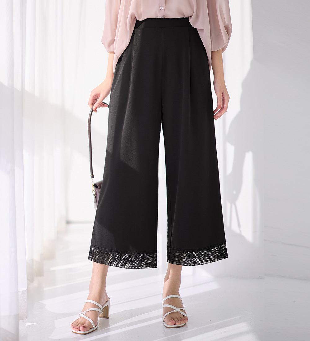 アロッタ Alotta 【4つの機能付】ひんやり楽ちん裾レースパンツ （ブラック） ブラック