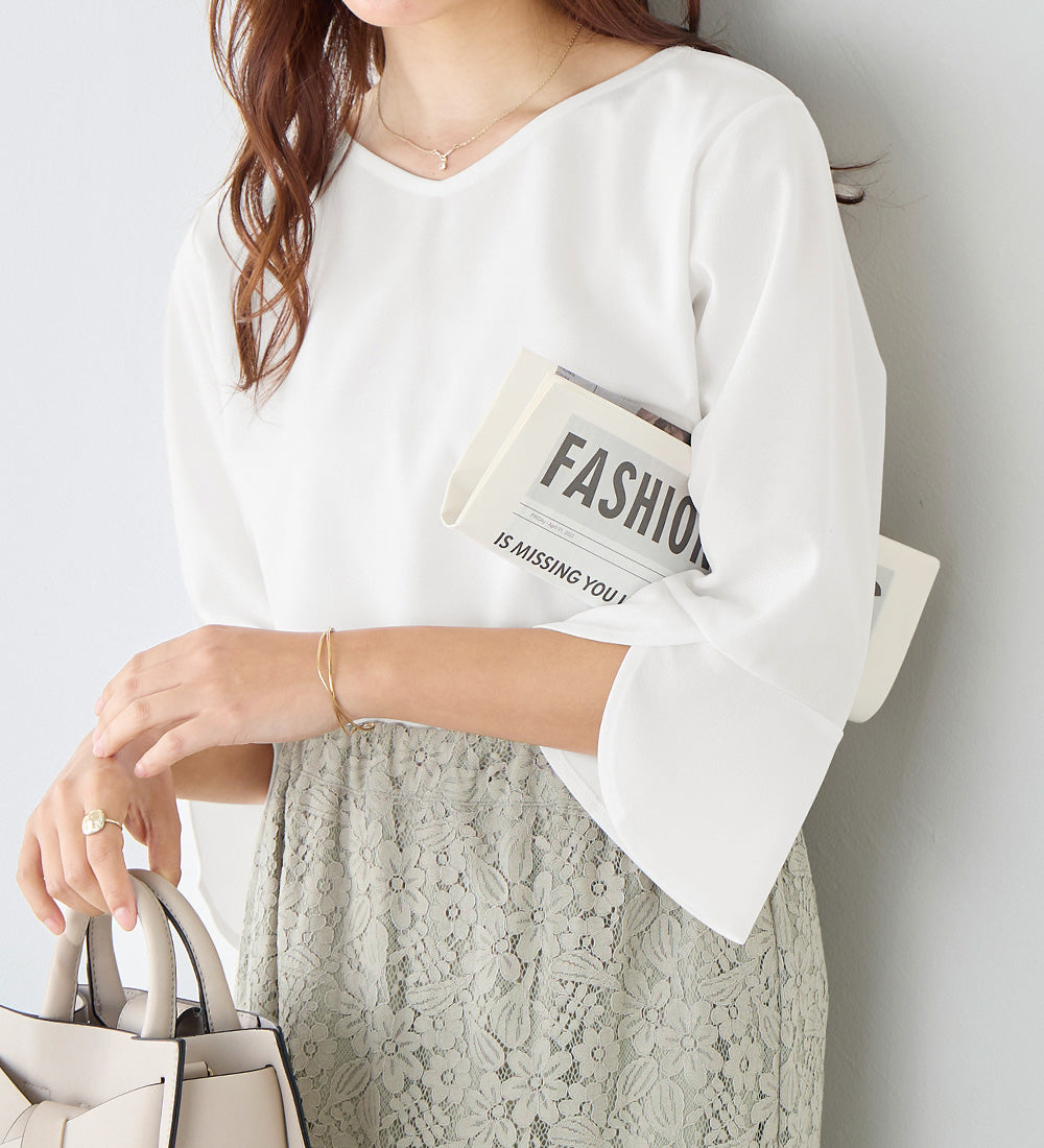 アロッタ Alotta 【4つの機能付】チューリップ袖Tシャツブラウス （オフホワイト） オフホワイト