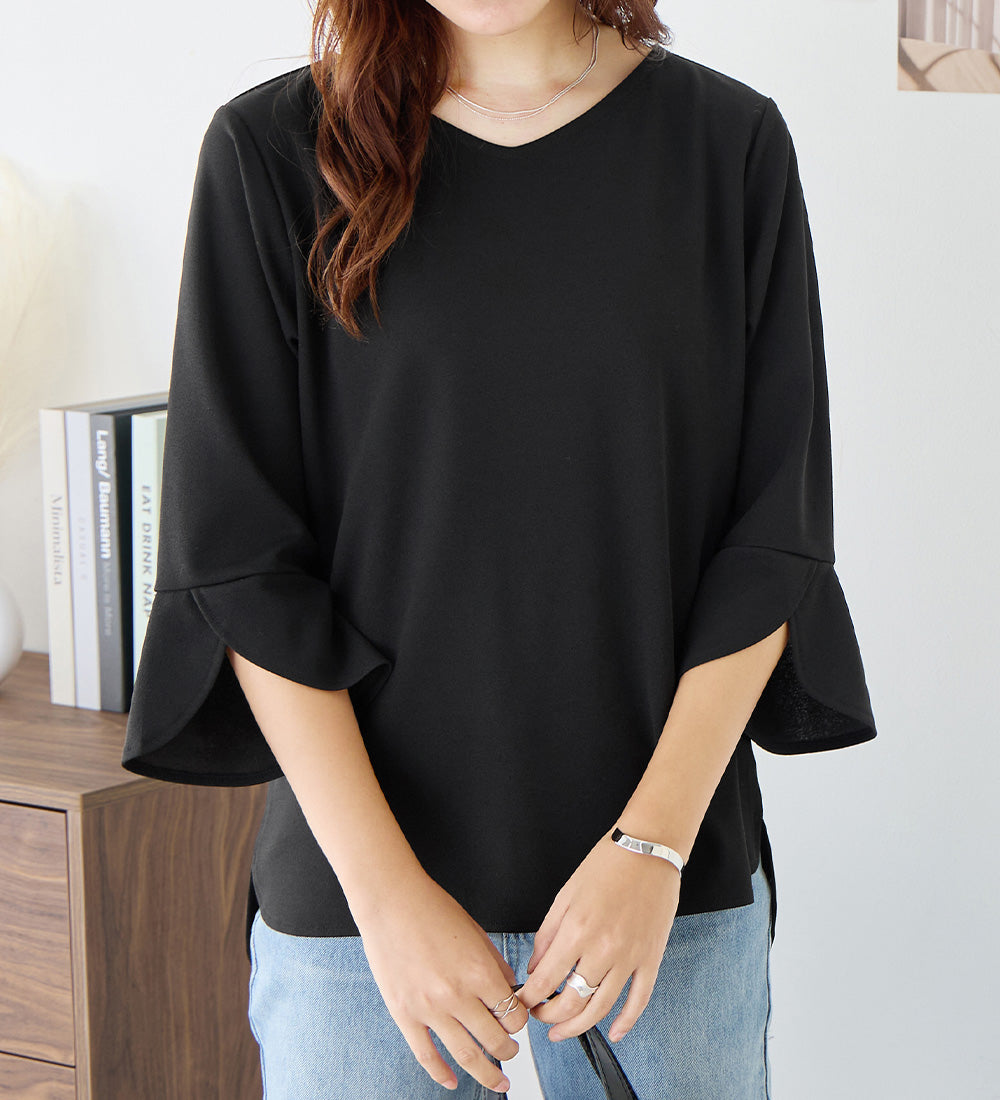アロッタ Alotta 【4つの機能付】チューリップ袖Tシャツブラウス （ブラック） ブラック