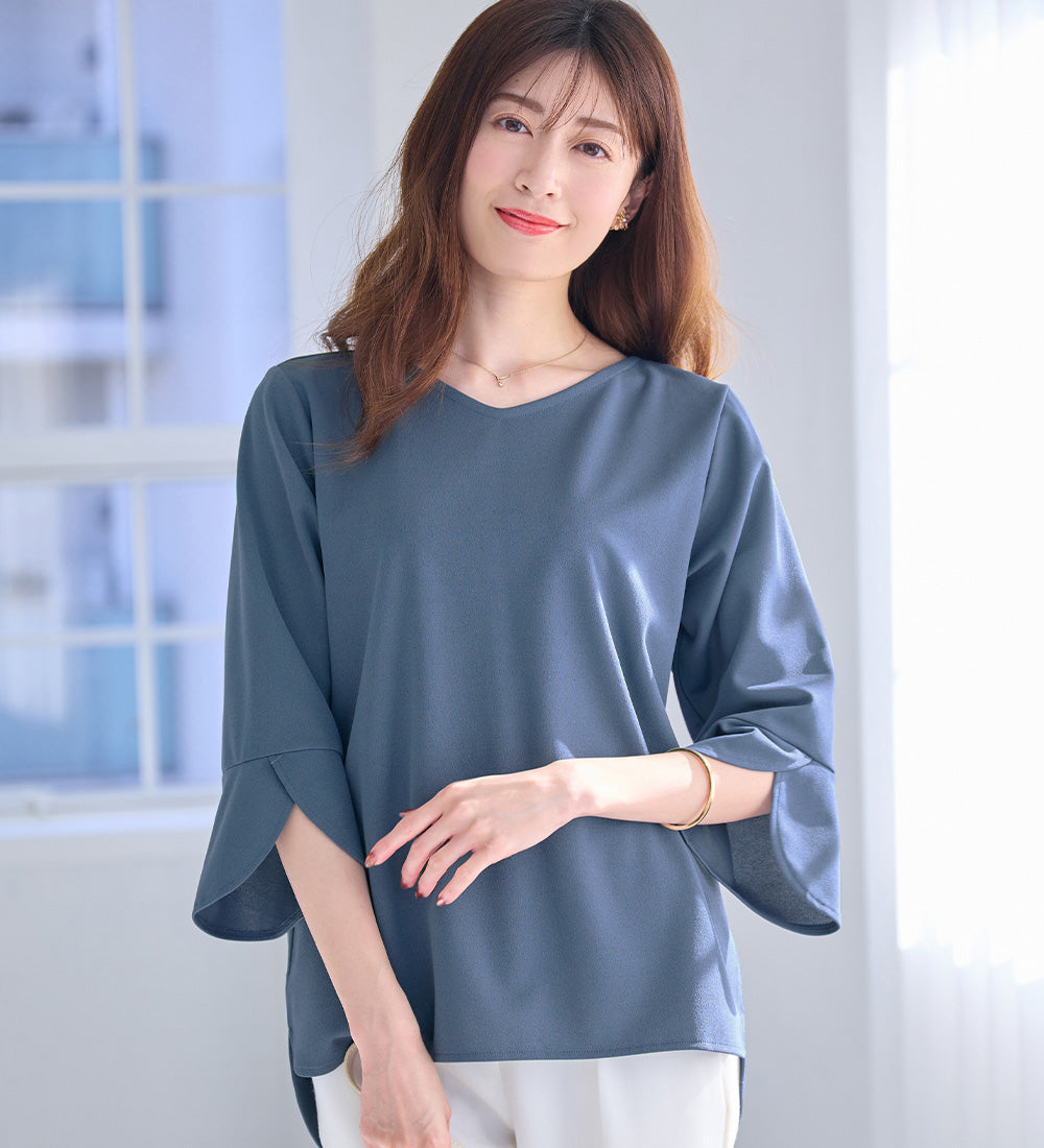 アロッタ Alotta 【4つの機能付】チューリップ袖Tシャツブラウス （スモーキーブルー） スモーキーブルー