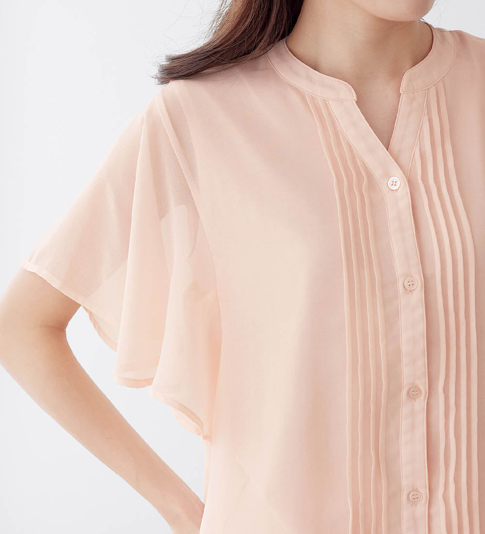 アロッタ Alotta 【接触冷感】インナー付ピンタックデザインブラウス【イエベ・ブルべ】 （ドット柄） ドット柄