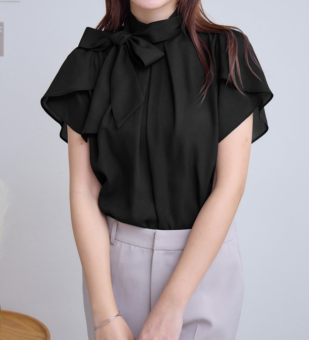 アロッタ Alotta 【ロコンド限定発売アイテム】大人上品ボウタイデザインシアーブラウス （ブラック） ブラック