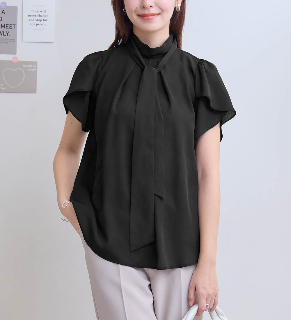 アロッタ Alotta 【ロコンド限定発売アイテム】大人上品ボウタイデザインシアーブラウス （ブラック） ブラック