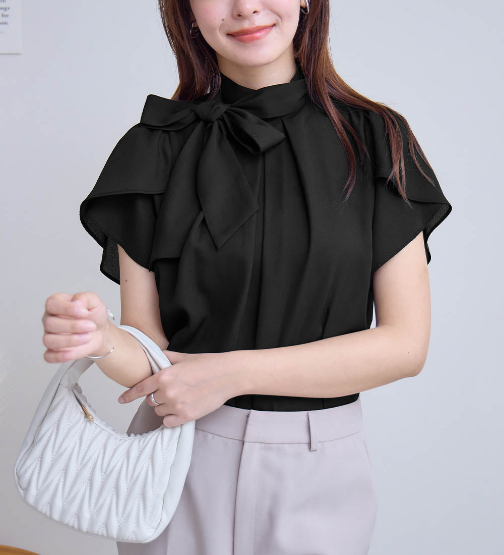 アロッタ Alotta 【ロコンド限定発売アイテム】大人上品ボウタイデザインシアーブラウス （ブラック） ブラック