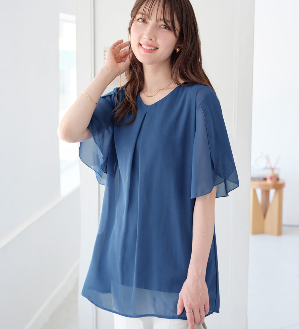 アロッタ Alotta 【接触冷感】インナー付チューリップ袖チュニック （ブルー） ブルー