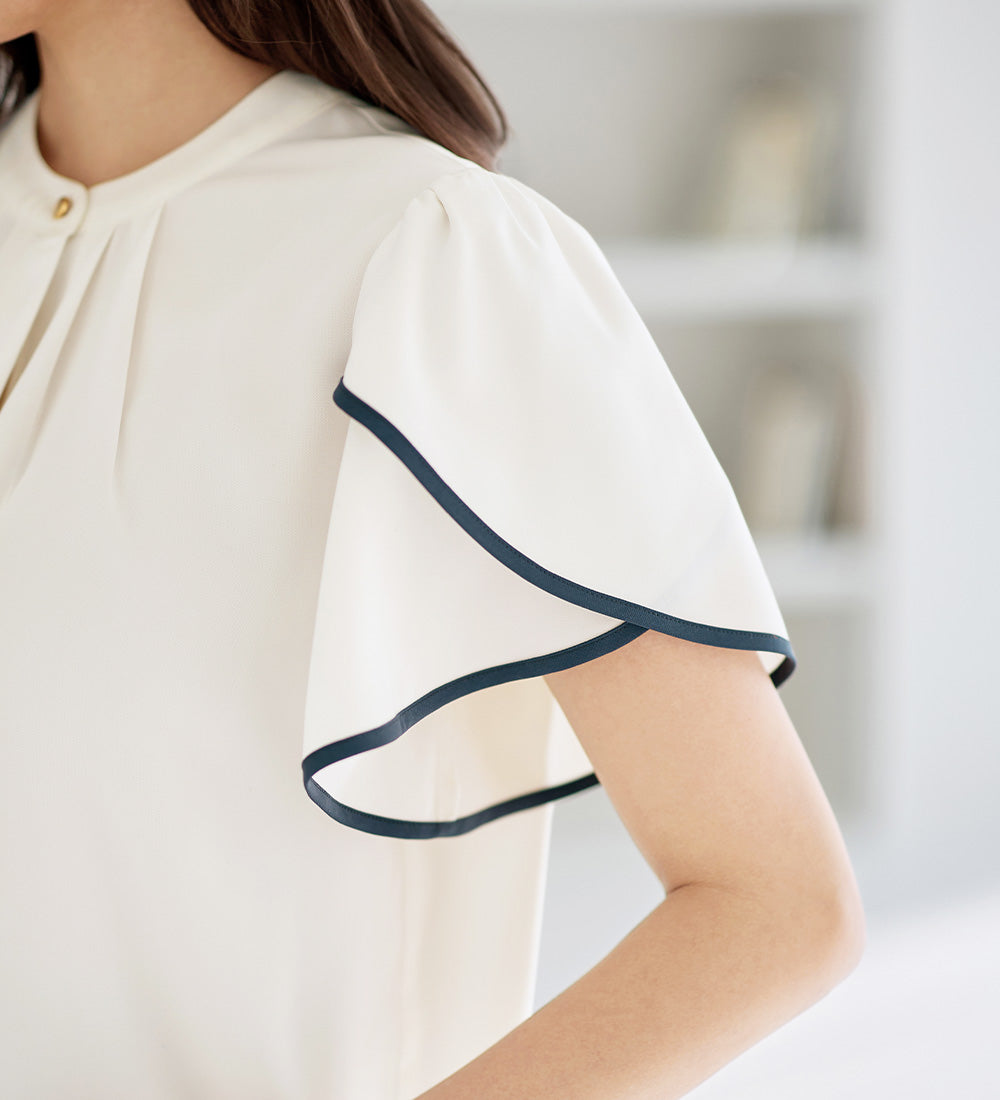 アロッタ Alotta 【接触冷感】チューリップ袖パイピングブラウス （ピンク／オフ） ピンク／オフ