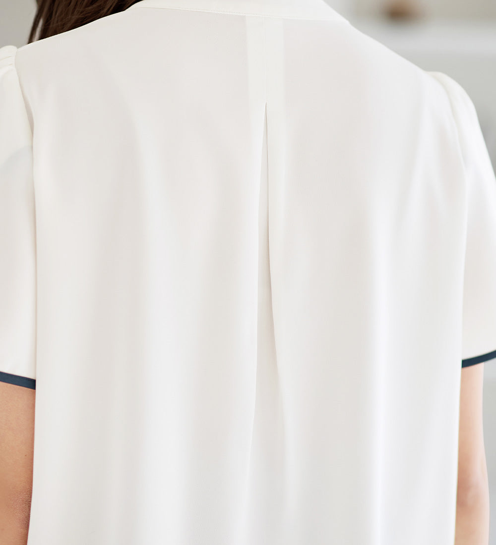 アロッタ Alotta 【接触冷感】チューリップ袖パイピングブラウス （ピンク／オフ） ピンク／オフ