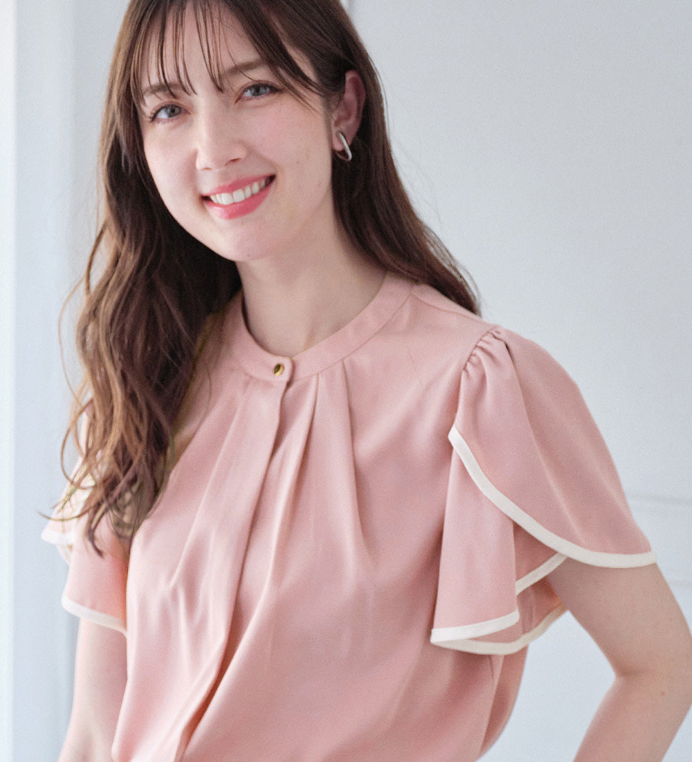 アロッタ Alotta 【接触冷感】チューリップ袖パイピングブラウス （ピンク／オフ） ピンク／オフ