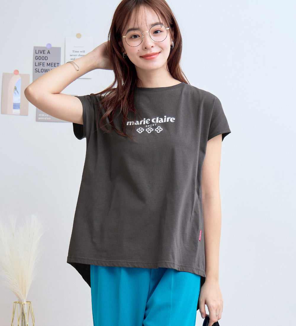 アロッタ Alotta 【マリクレール・スポーツ】モックネックギャザーTシャツ （チャコール） チャコール