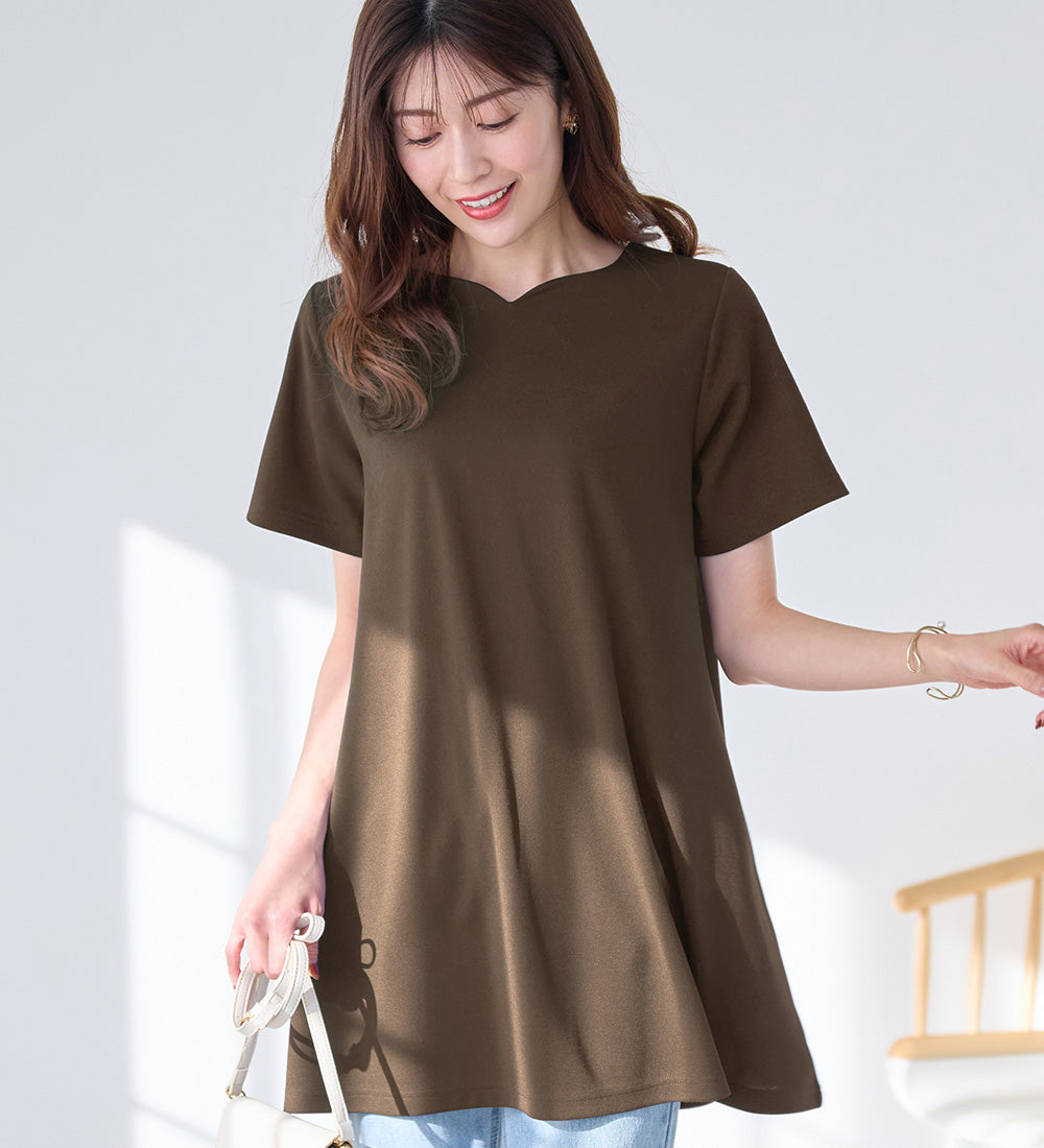 アロッタ Alotta 【4つの機能付】ひんやりフレアーロングチュニックTシャツ （モカブラウン） モカブラウン