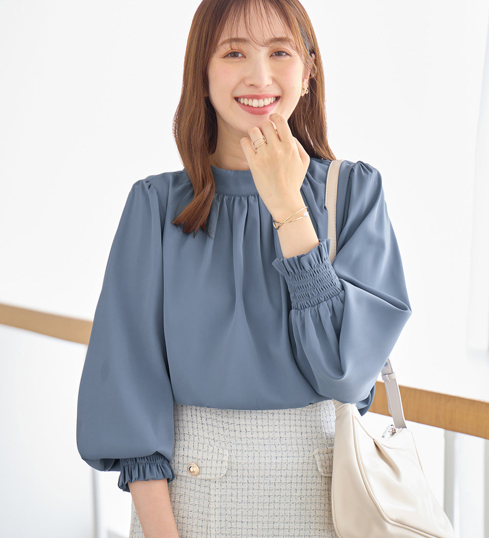 アロッタ Alotta ボリューム袖上品とろみブラウス （スモーキーブルー） スモーキーブルー
