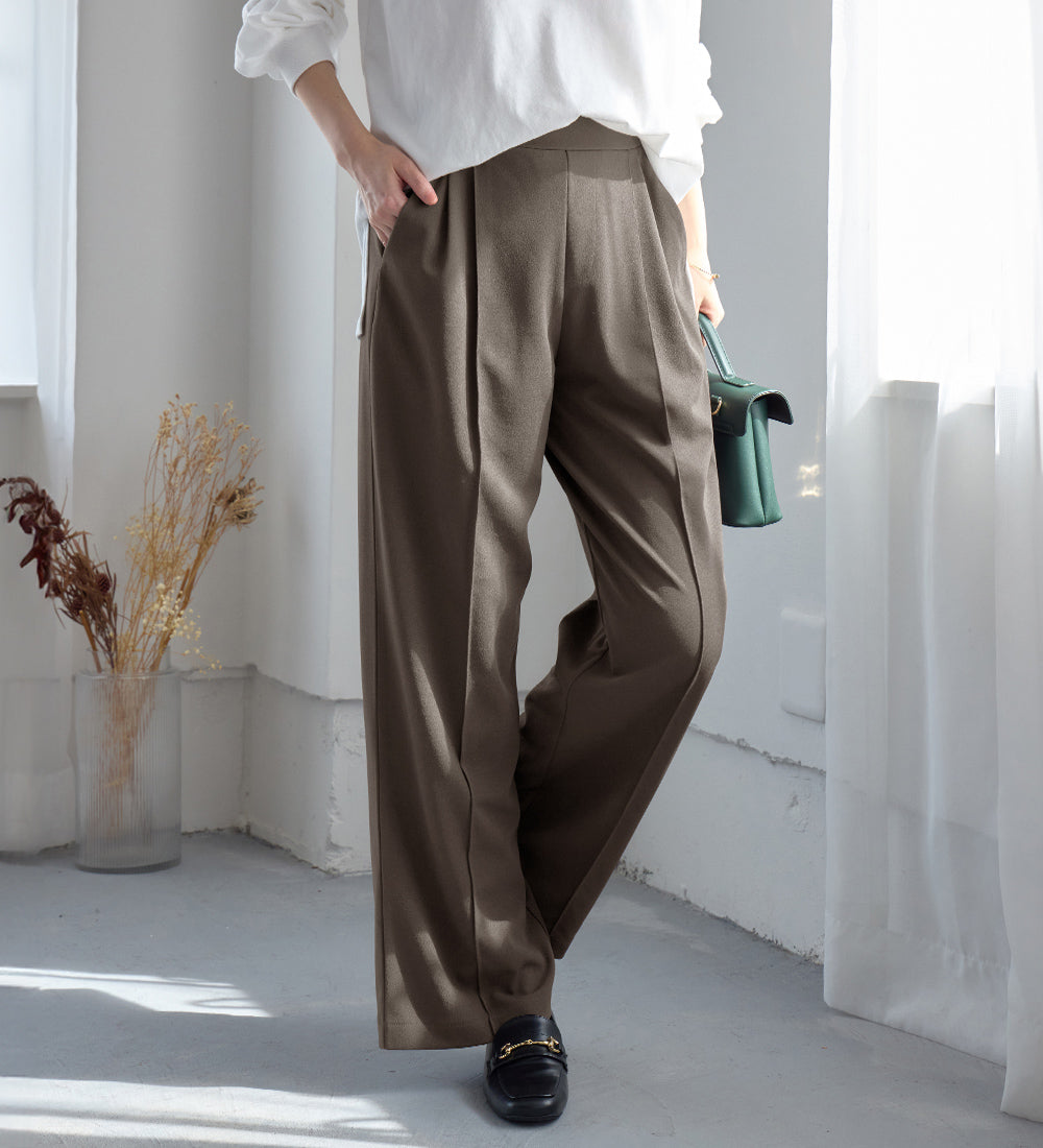 アロッタ Alotta 【接触冷感】【ラクして美脚】ストレッチ素材セミワイドパンツ （モカブラウン） モカブラウン