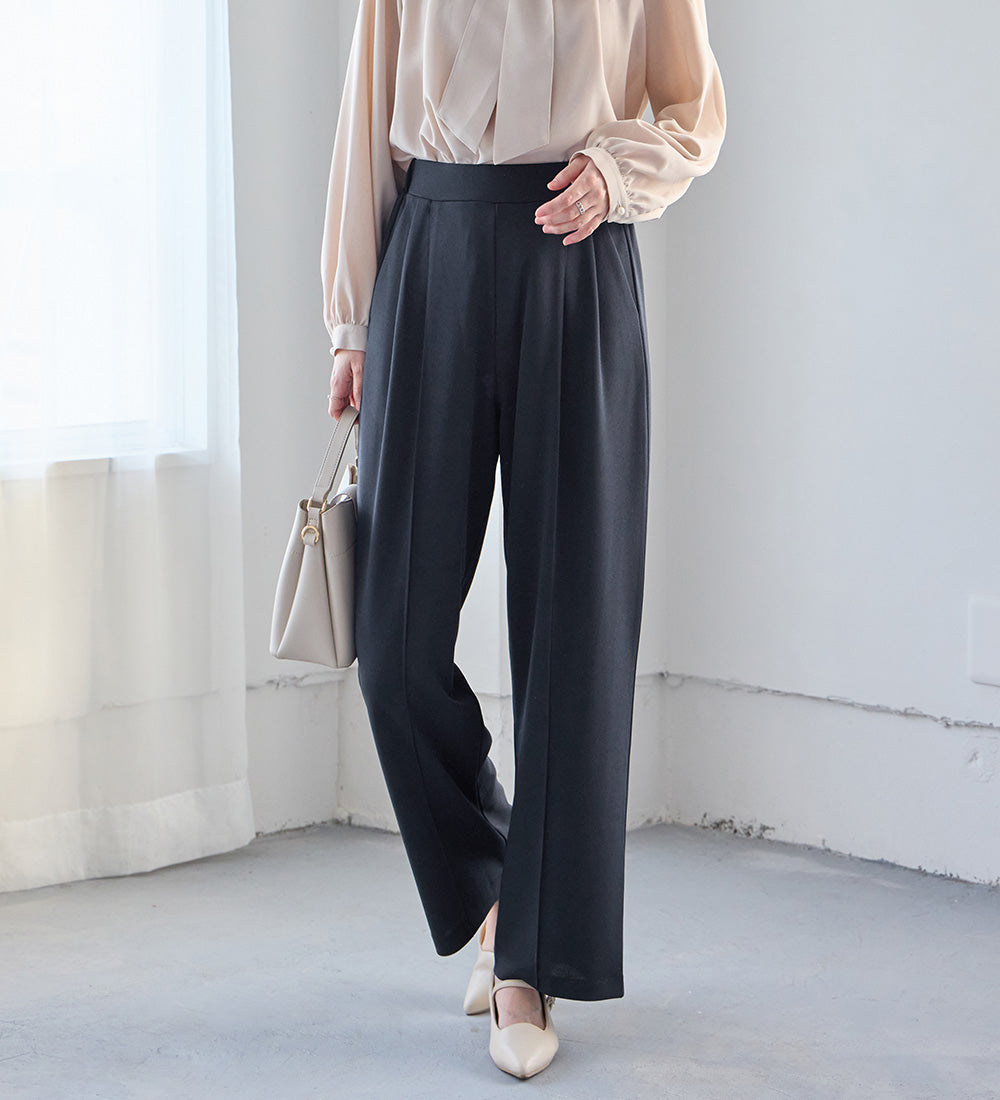 アロッタ Alotta 【接触冷感】【ラクして美脚】ストレッチ素材セミワイドパンツ （ダークネイビー） ダークネイビー