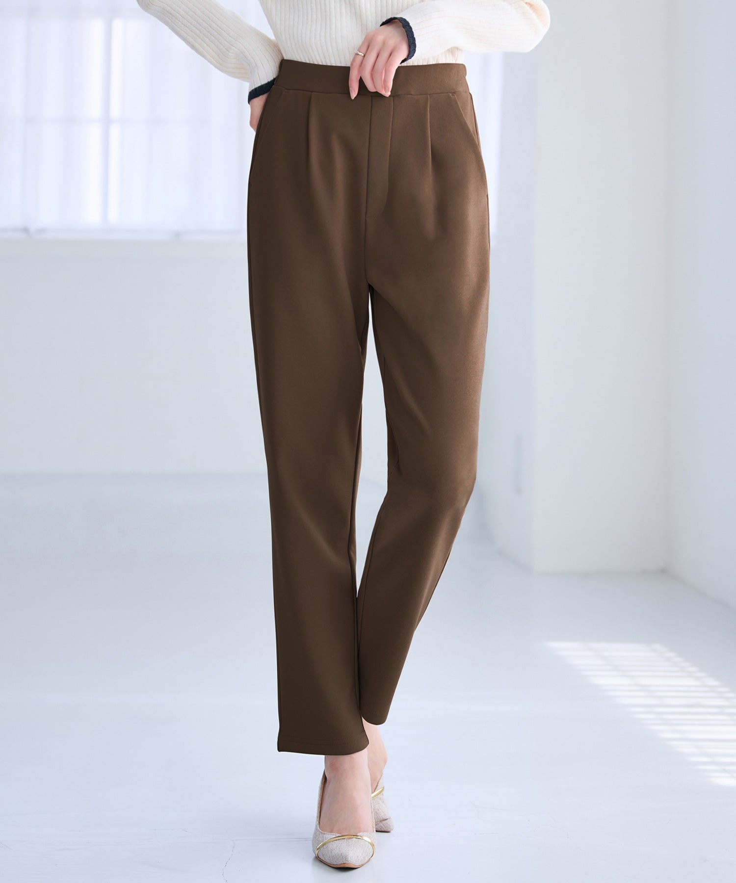 アロッタ Alotta あったか裏起毛カットジョーゼットスリムパンツ （モカ） モカ