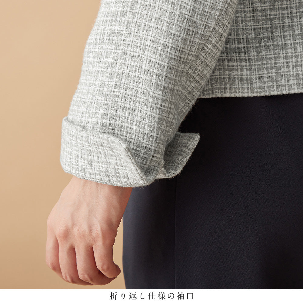入学式卒業式に！フリンジ使いツイードノーカラージャケット＜Ｍ～５Ｌ＞