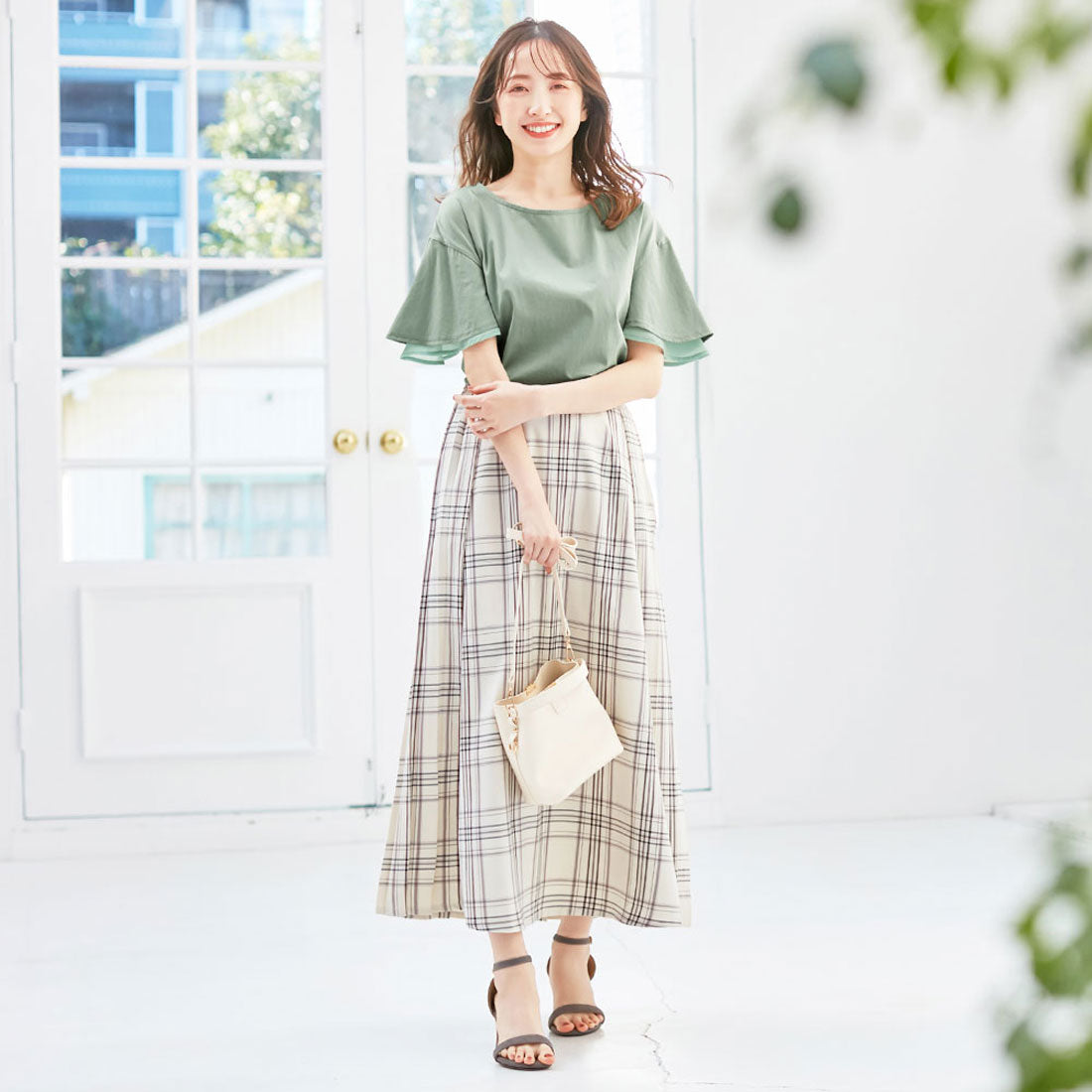アロッタ Alotta 【接触冷感】シルケット素材袖シフォン使いトップス