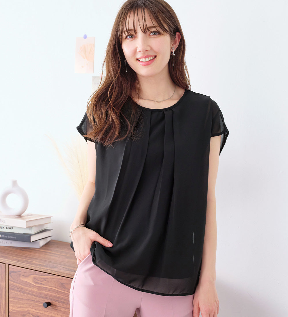 【接触冷感】機能付インナーシフォンブラウス ブラック