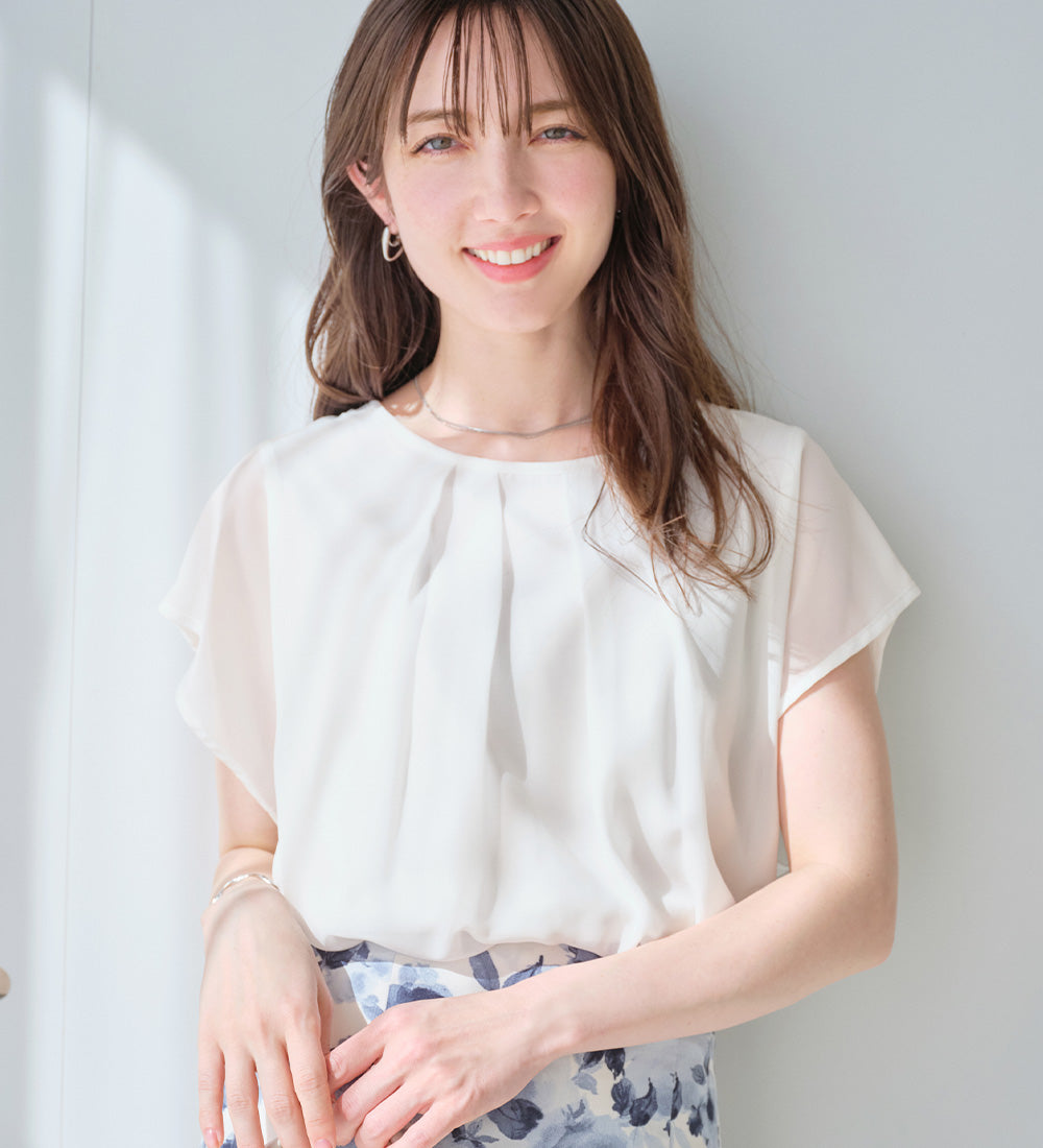 【接触冷感】機能付インナーシフォンブラウス オフホワイト