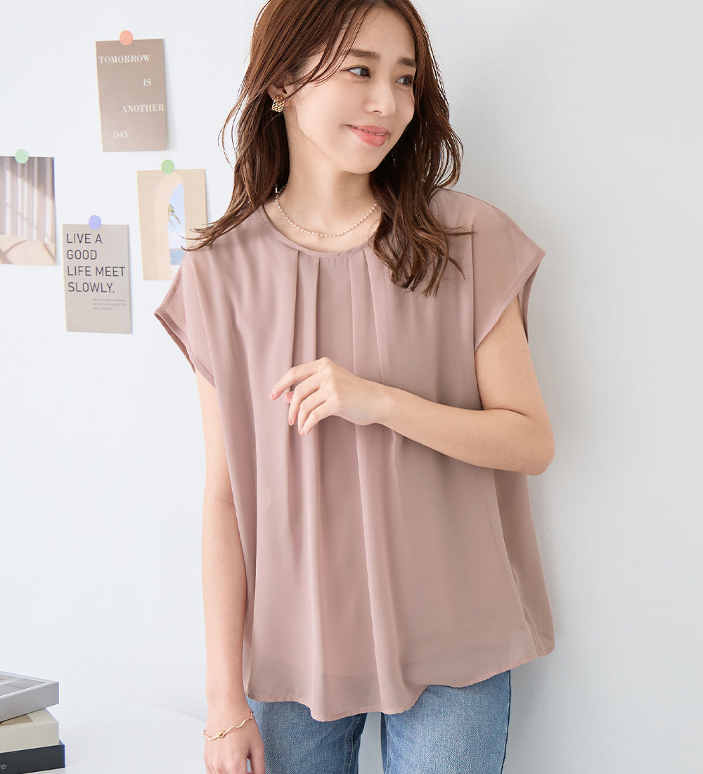 【接触冷感】機能付インナーシフォンブラウス ピンク